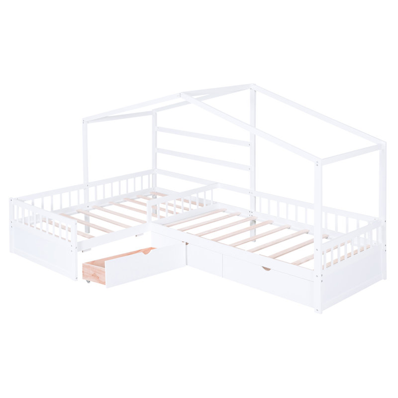 Lit plateforme simple avec 3 tiroirs, blanc - Construction solide et style, Blanc