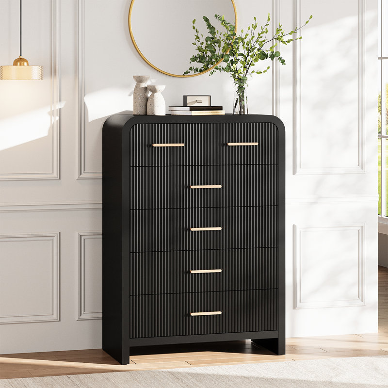 Commode 4 tiroirs cannelée Ebern Designs, Noir