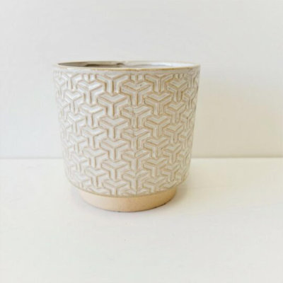 Pot à fleurs beige et blanc