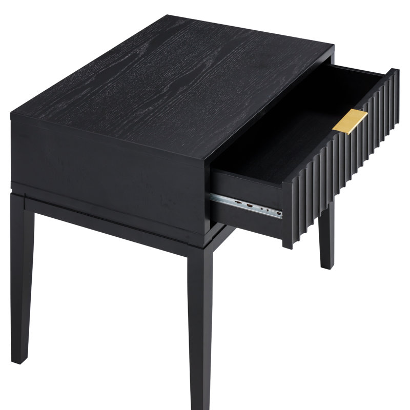 Carrera Fluted Wooden Nightstand with 1 Drawer, Black