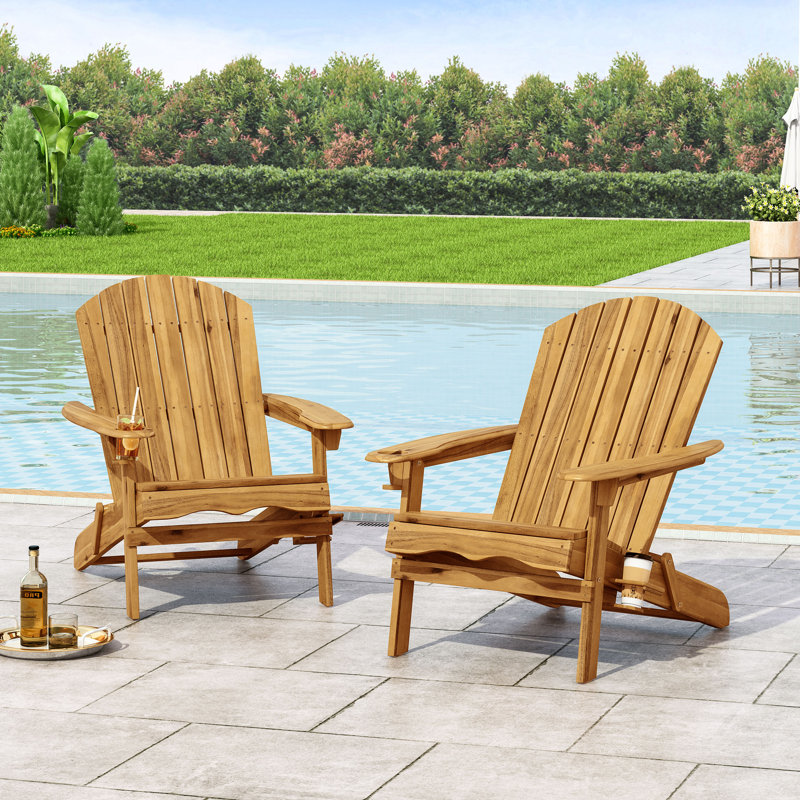 Mccombs Solid Wood Folding Adirondack Chair, Teak
