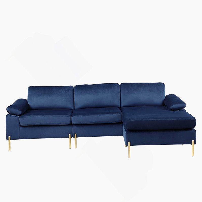 Shannon Velvet Sectional Sofa With Chaise, Blue Velvet