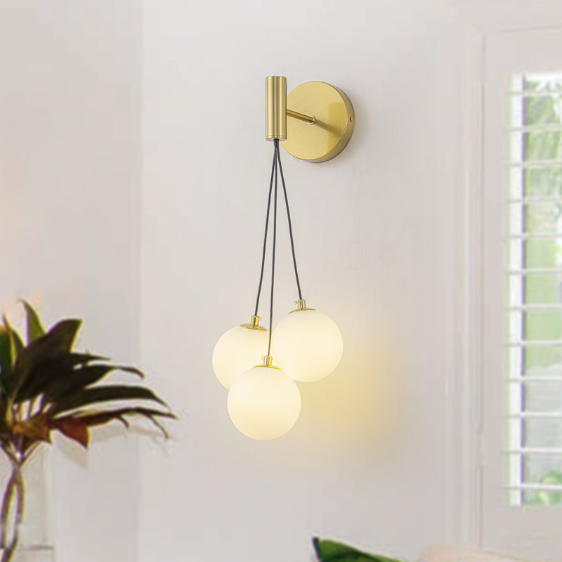Modern Brass 3-Light Cluster Wall Sconce With Opal Glass Globes, UL Listed Hardwired Wall Light For Bathroom Vanity Bedroom Living Room Entryway