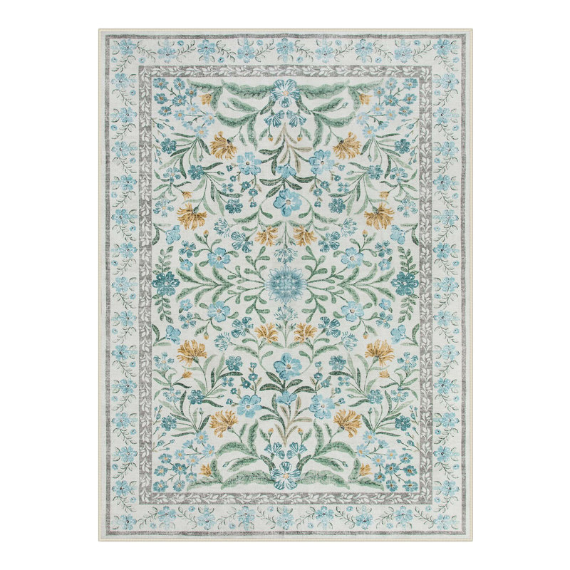  Washable Floral Area Rugs Boho Large Rugs Non-Slip for Bedroom Soft Rubber Backed Carpet, Rectangle 5 pi x 7 pi
