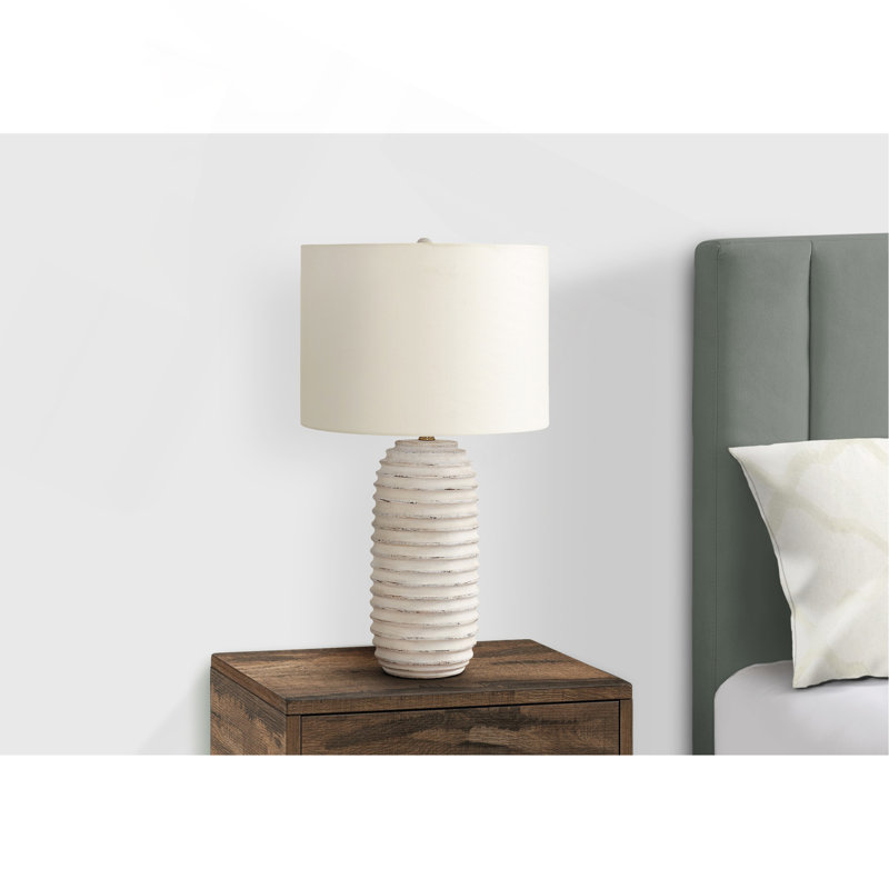 Lighting, H 28 po, lampe de table, résine crème, abat-jour ivoire / crème, transitionnel