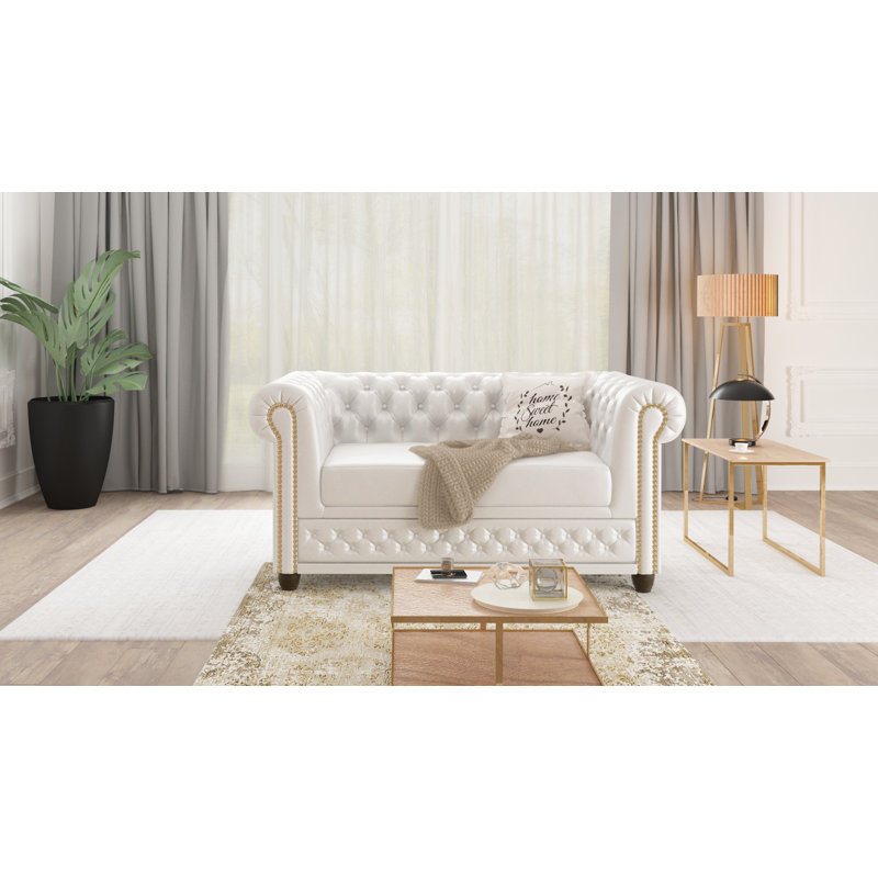  2 seater Chesterfield Sofa, White