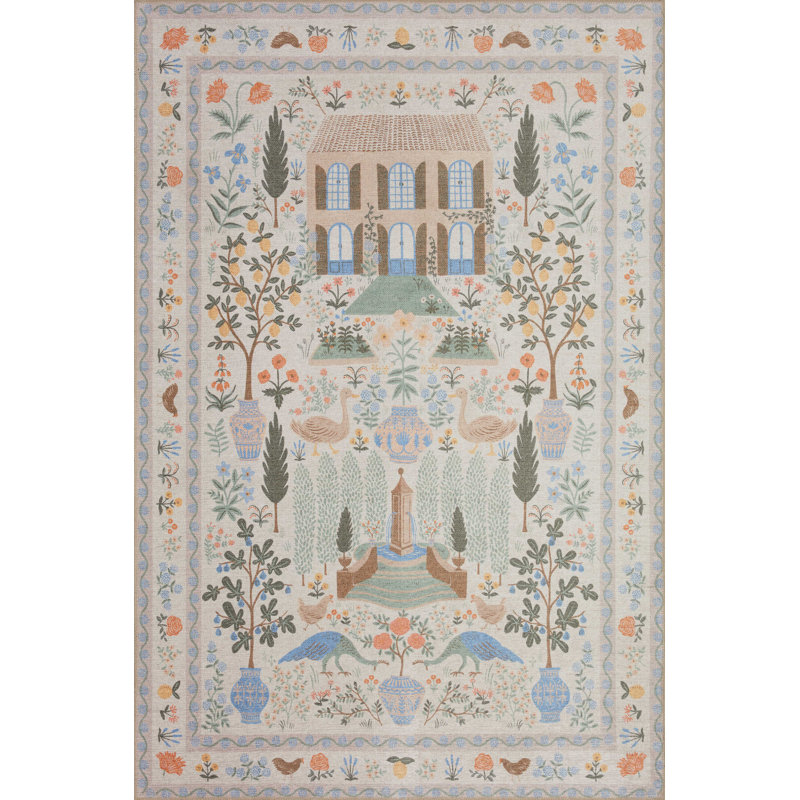 Rifle Paper Co. x Loloi Menagerie MEN-03 Camont Cream Rug, Square 1'6"
