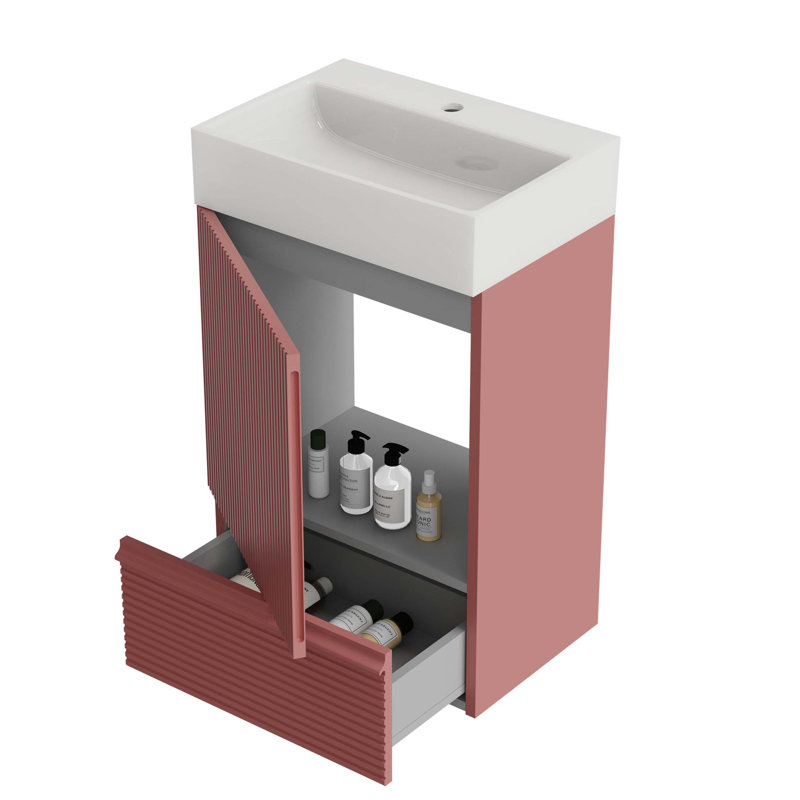 Meuble-lavabo autoportant pour salle de bain moderne Gada, Rouge