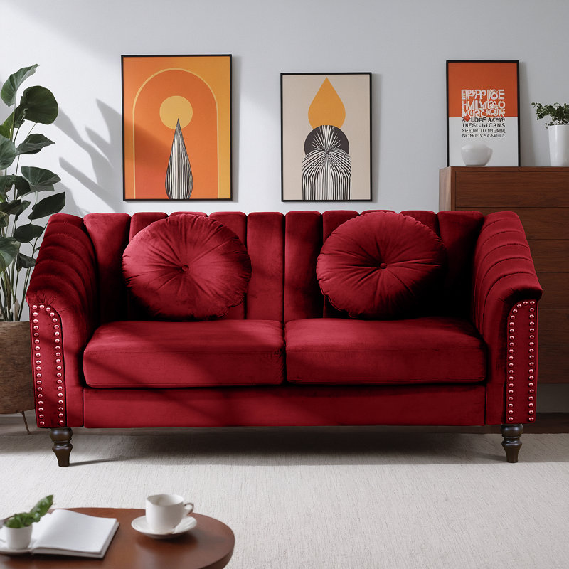 Canapé Mikole, H 31 po x l 60 po x P 31 po, Chenille rouge