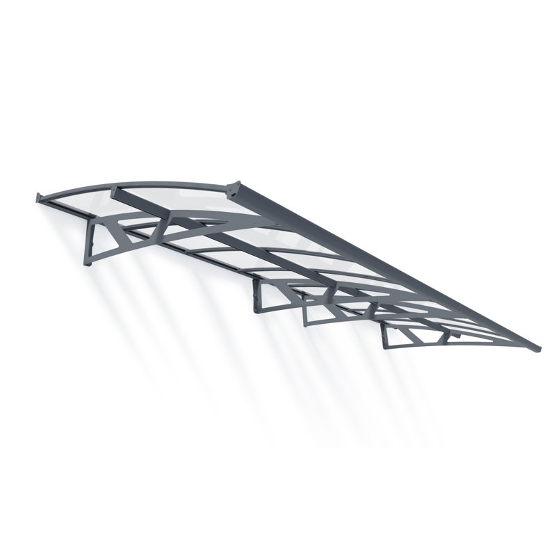 Palram - Canopia Amsterdam 15' W x 4' 7" D Acrylic Galvanized Steel Stationary Slope Door and Window Awning Gray/Clear