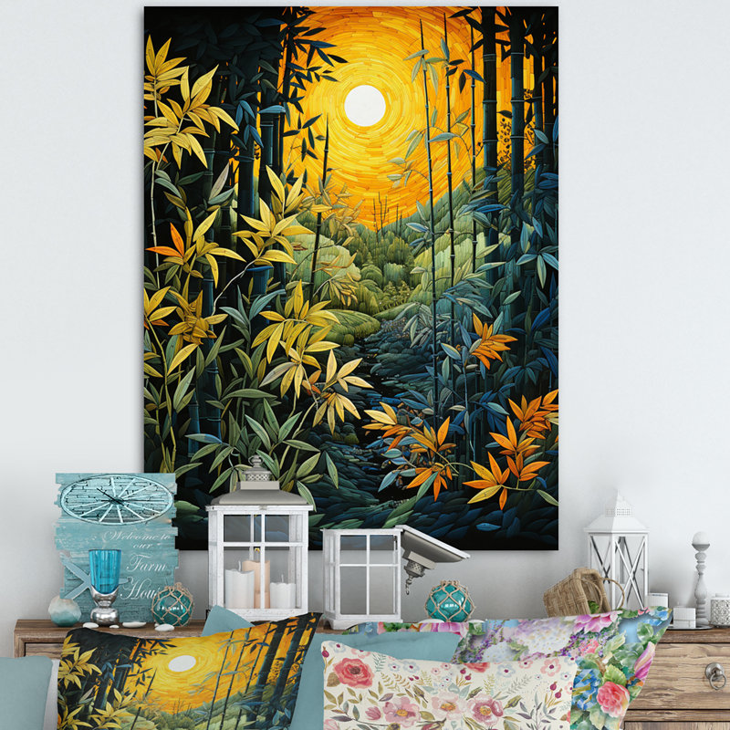 Art asiatique sur fond de bambou Ladislau, impression sur toile III, H 32 po x l 24 po x P 1 po, Toile tendue