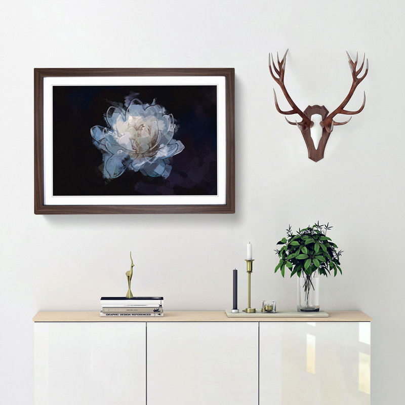 Blue Magnolia Flower in Abstract - Picture Frame Graphic Art Print, Walnut Framed, 62cm H x 87cm W x 2cm D