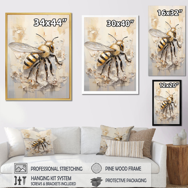 " Minimalism Buzzing Bee I ", Gold Floater Framed, 32" H x 24" W x 1" D