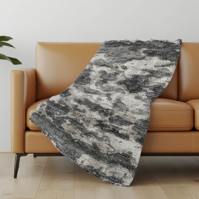 Addison Machine Washable Sherpa Soft Throw Blanket, Black Abstract