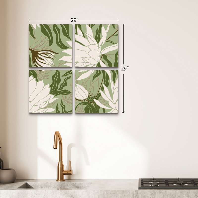 Ensemble de 4 panneaux muraux - Incado «Reaching Flowers», art mural sur toile pour le salon, la chambre à coucher ou le bureau 