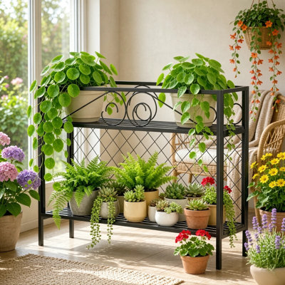 Zhongma 2-Tier Narrow Metal Plant Stand, 440 LBS Heavy Duty Plant Shelf for Small Spaces, Indoor & Outdoor Home Display Rack, 47.24"L x 12.6"W x 35.43"H