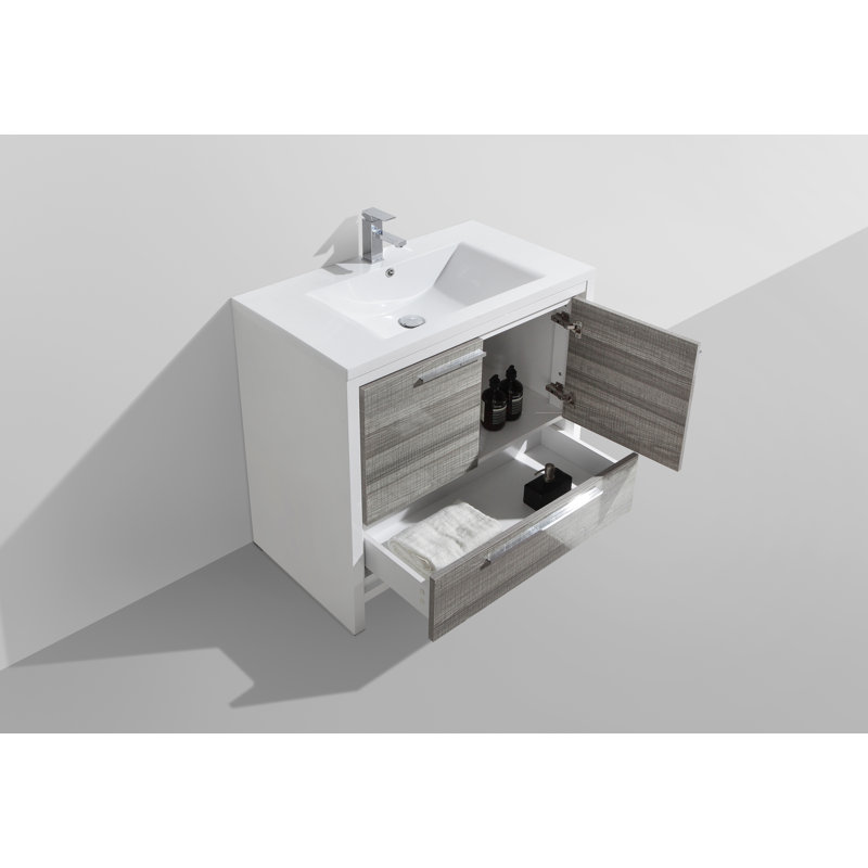 Base de meuble-lavabo simple 36 po seulement, Gris cendre très lustré