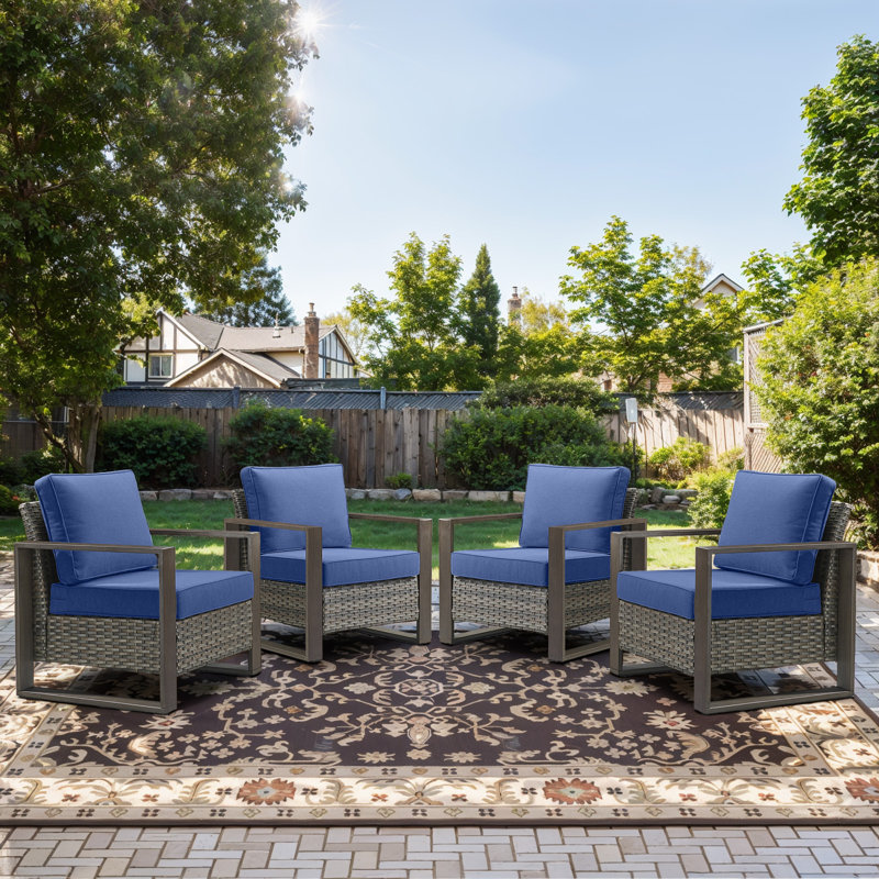 Chaise de patio avec coussins Kelyse, Bleu / gris