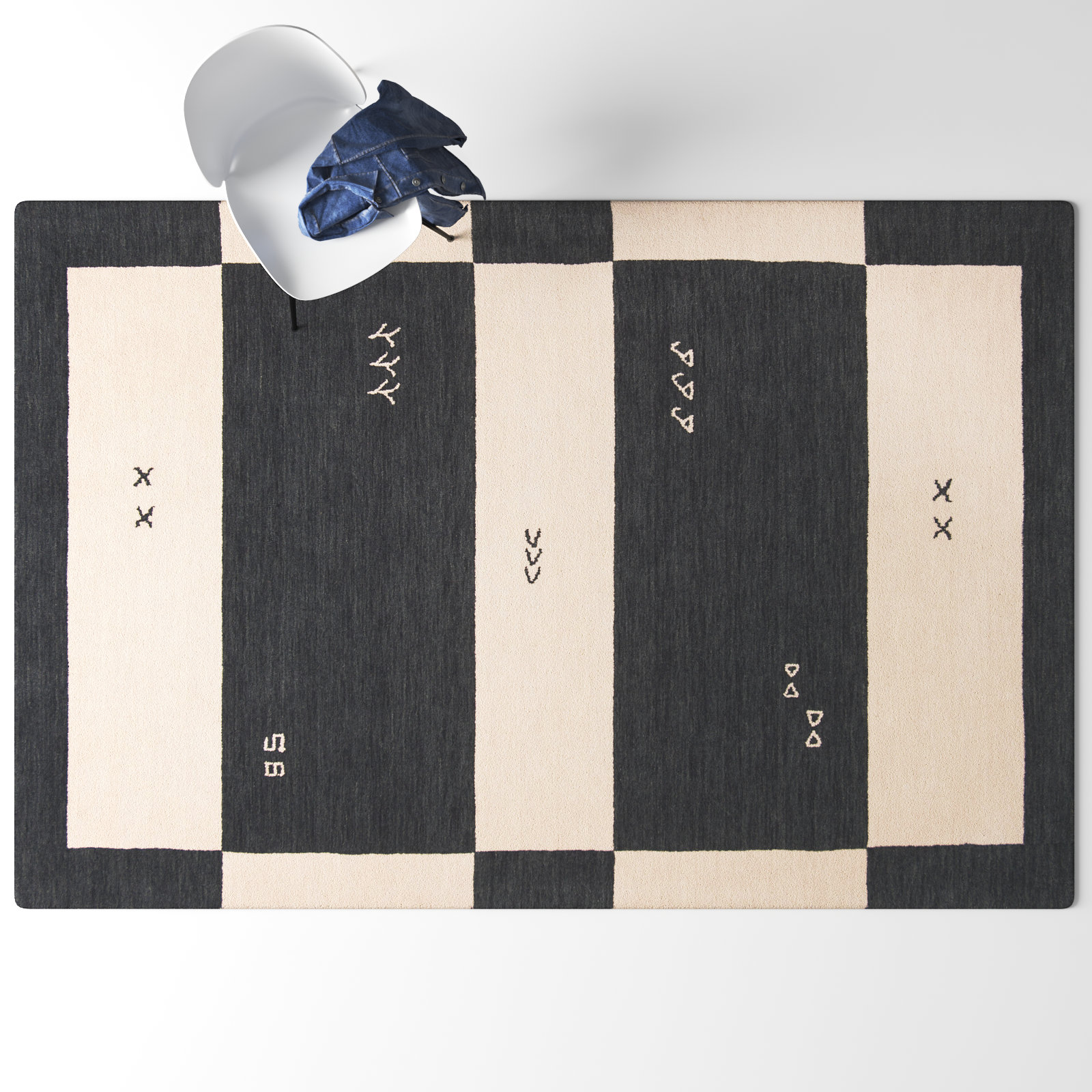 Santiago Cream Black Handmade Wool Geometric Rug, Rectangle 9' x 12'