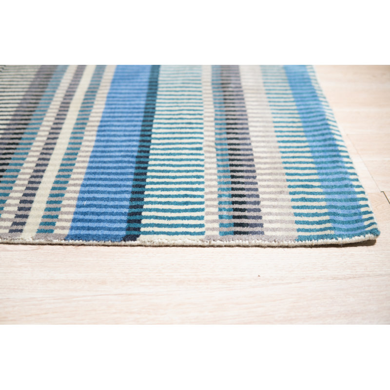 Hand-Knotted Blue Striped Wool 4' x 6' Area Rug