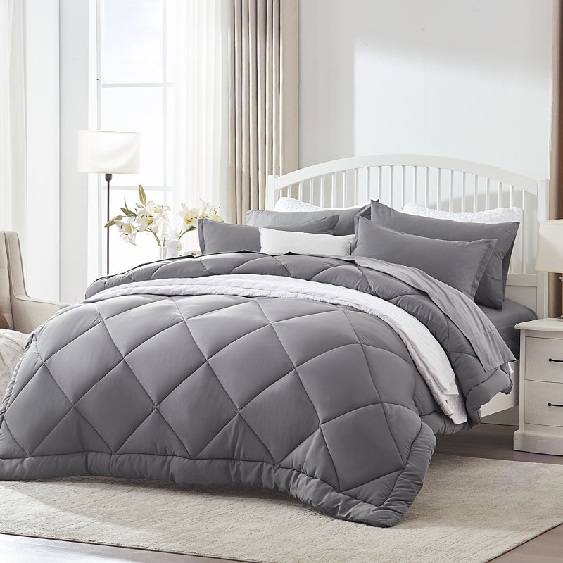 Polyester Box Stitch Comforter, Full Comforter, Gray