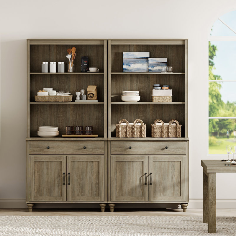 Armoire de cuisine de 72,1 po de hauteur avec 2 tiroirs et 4 portes, gris délavé