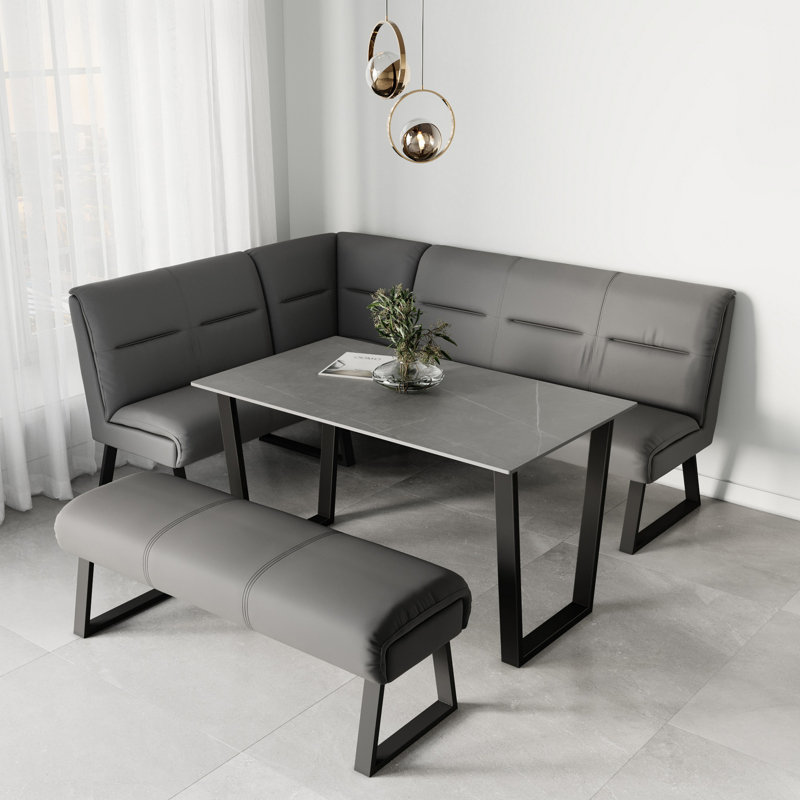 Bertrice Faux Leather Upholstered Bench, Grey