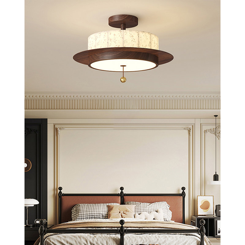 Pied de lampe en bois rétro avec abat-jour en tissu