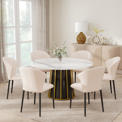 53.14" Modern Round Sintered Stone Dining Table