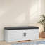 Farmhouse 2-tier Storage Bench With Cushion, Barn Door Entryway Bench With Adjustable Shelves, White