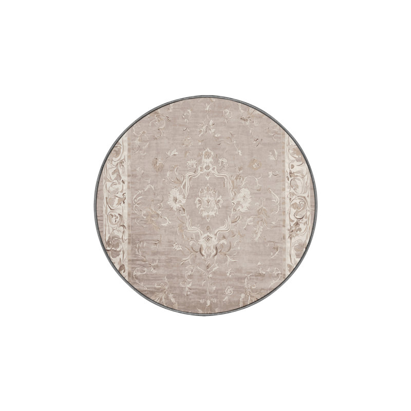 Tapis gris soyeux et moelleux, Rond 7 pi