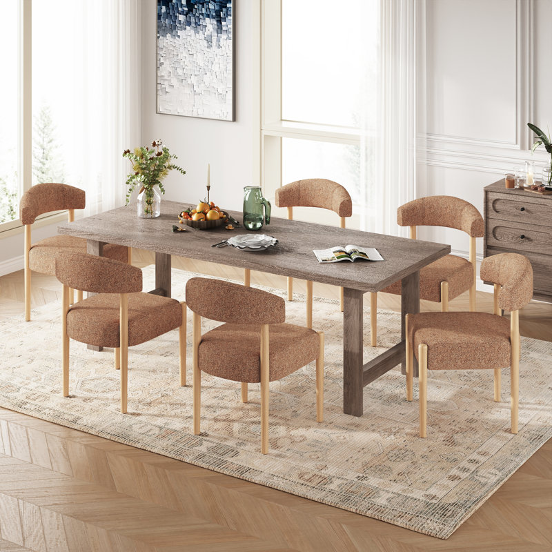 Upholstered Side Dining Chair (Set Of 4), Orange Polyester, Medium Wood
