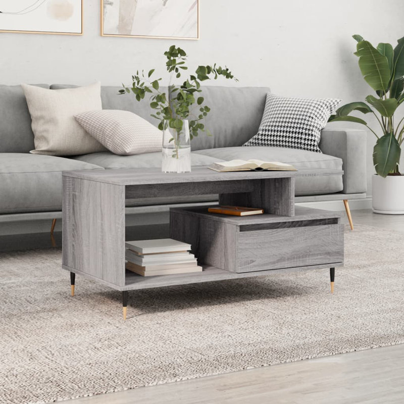 Michellene Four Leg Coffee Table with Storage, Grey Sonoma