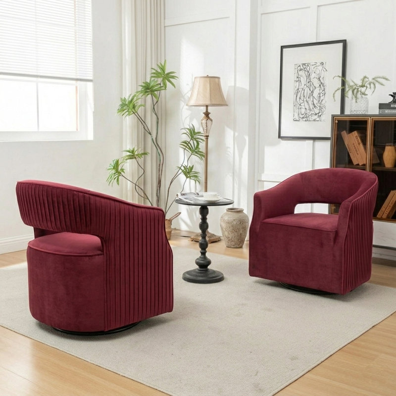 Fumiyo 27.6'' Wide Velvet Swivel Barrel Chair, Red