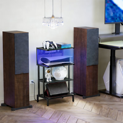 4-Tier Game Console Shelf With Outlet & RGB Light, Media Entertainment Center