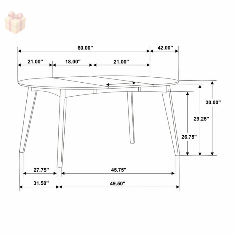 Table de salle à manger ovale à rallonge de 60 pouces, finition noyer foncé, parfaite pour les réunions compactes ou prolongées