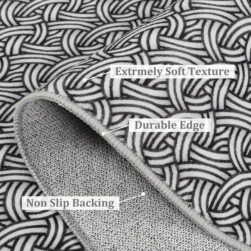 Machine WashableRealistic Braided Area Rug, Stain Resistant, Non-Shedding, Soft Thin Indoor Non-Slip Carpet (Black)