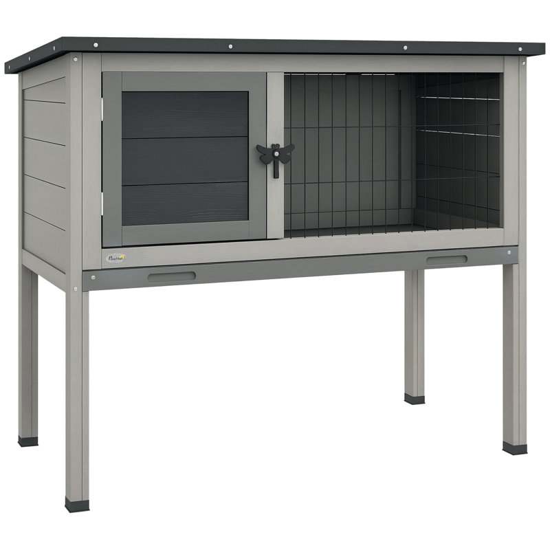 Wooden Guinea Pig Hutch Small Animal Cage with Tray & Roof Grey