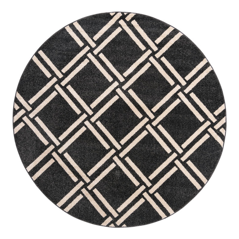 Tapis noir à motif géométrique Cand, Rond 8 pi