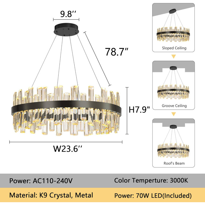 Lustre en cristal Glam, Noir mat