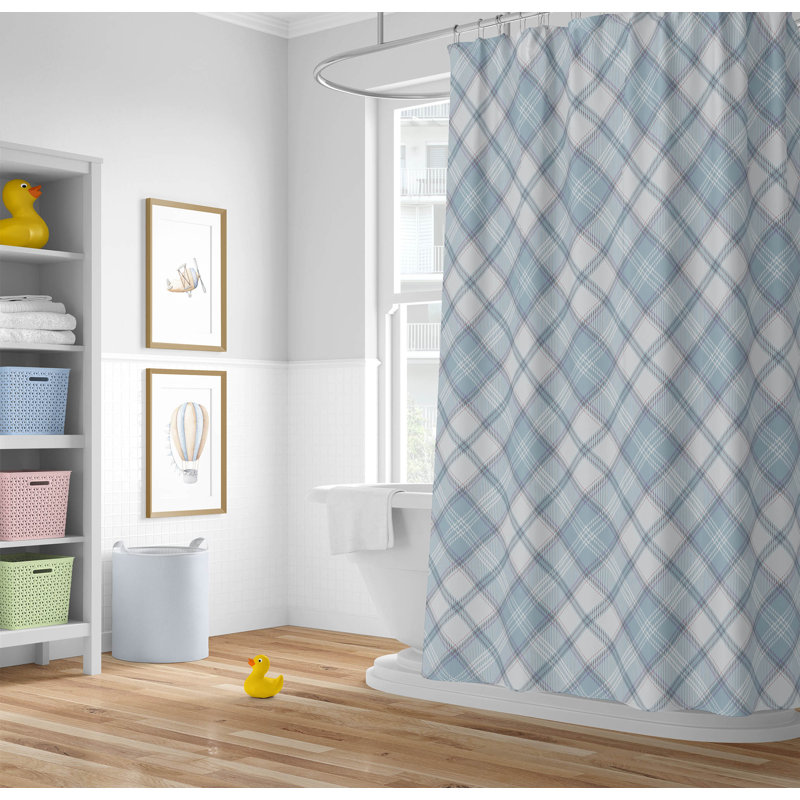 Diamond Plaid Ultra-Thin Lightweight Shower Curtain, Blue