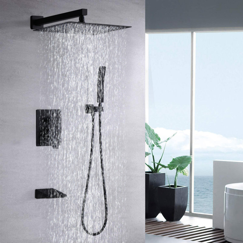 Black Shower Faucet Set Rainfall Shower System With Rainfall Shower Head And Handle Set Modern Shower Fixtures 10 Inch Shower Head With Handheld Combo Shower Valve Included Matte Black