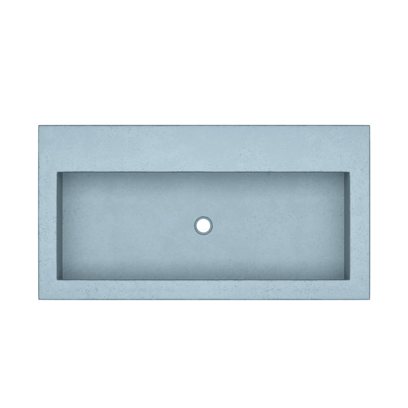 Trough Handmade Rectangular Bathroom Sink, No Hole, Ocean