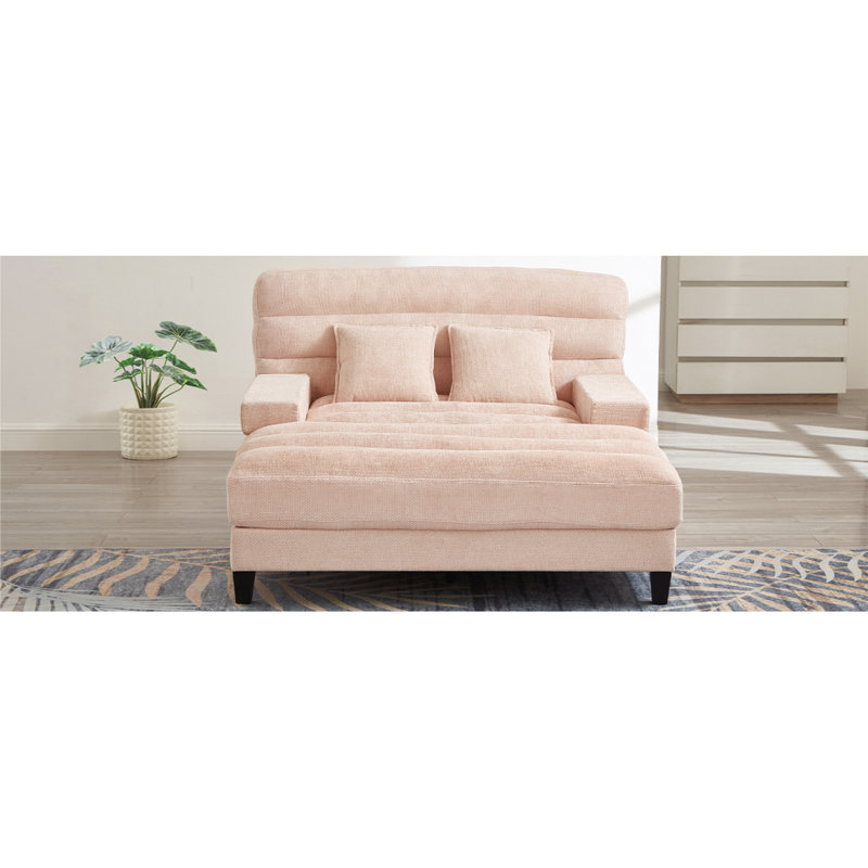 Méridienne moderne avec méridienne 57,1 po Canapé-lit rembourré en chenille avec dossier réglable et bande lumineuse DEL pour le salon, rose