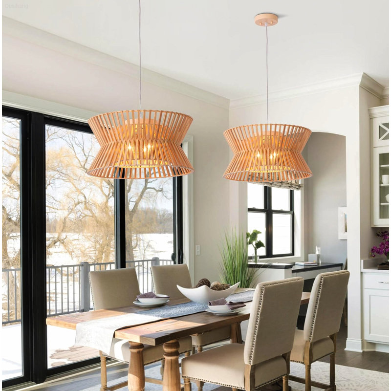 Luminaire suspendu 3 lumières Boho Farmhouse, Bois naturel