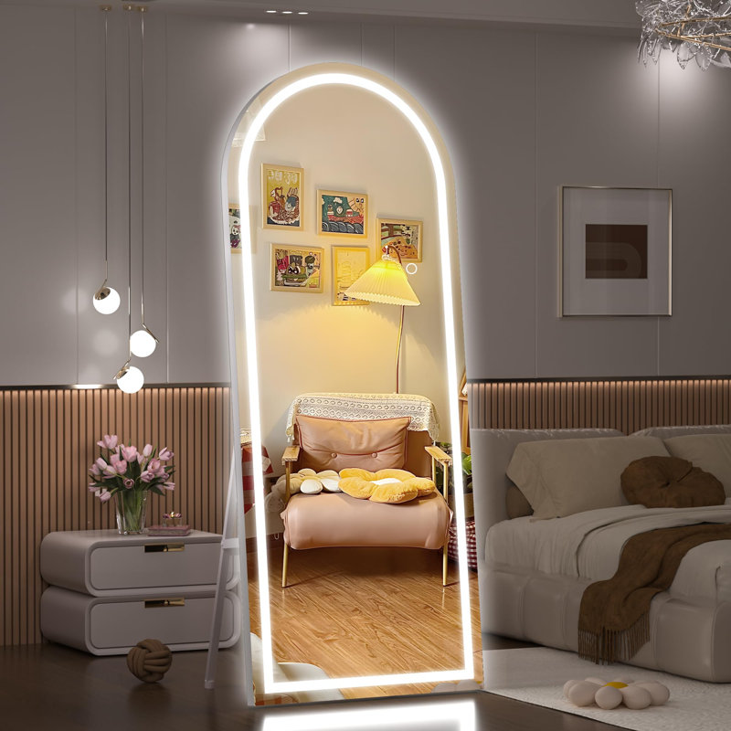 Phaih Arch Modern & Contemporary Lighted Full-Length Mirror with Tempered Glass & 3-Year Warranty, White, 78.7" x 33.5"