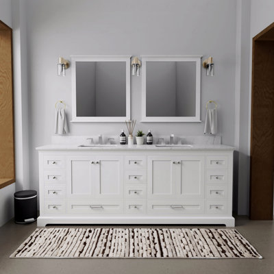 Double Basin Bathroom Vanity 84" Wide X 22" Deep, Carrara Marble Top