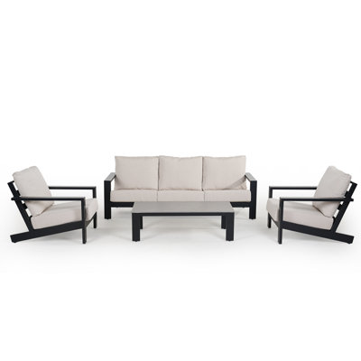 Ensemble de conversation Perci Sunbrella en aluminium avec table basse en pierre frittée