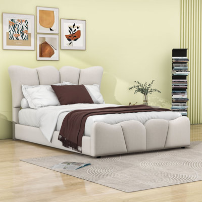 Wood Platform Bed with Upholstered Headboard