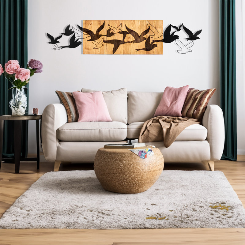 Decorative Wooden Wall Accessory, Black & Walnut, 43.7 x 9.8 inches | 100% Metal Frame (Thickness: 0.05 inches) & 100% Wooden Base (Thickness: 1.2 inches) | Stylish Home Décor for Modern Interiors, Durable & Elegant Design